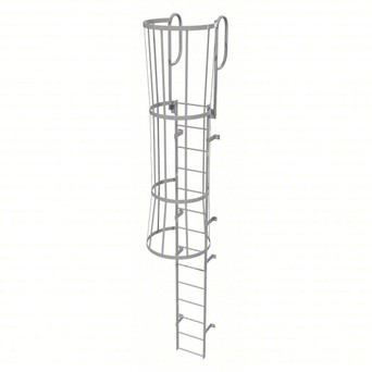 Tri-Arc Fixed Ladder With Safety Cage: 17 Ft, 13 Ft Top Step Height, 14 Steps, 36 In Overall Wide, Top