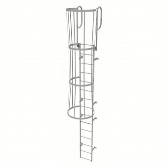 Tri-Arc Fixed Ladder With Safety Cage: 18 Ft, 14 Ft Top Step Height, 15 Steps, 36 In Overall Wide, Top
