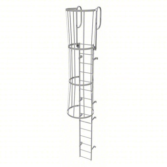 Tri-Arc Fixed Ladder With Safety Cage: 18 Ft, 14 Ft Top Step Height, 15 Steps, 36 In Overall Wide, Top
