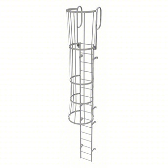 Tri-Arc Fixed Ladder With Safety Cage: 19 Ft, 15 Ft Top Step Height, 16 Steps, 36 In Overall Wide, Top