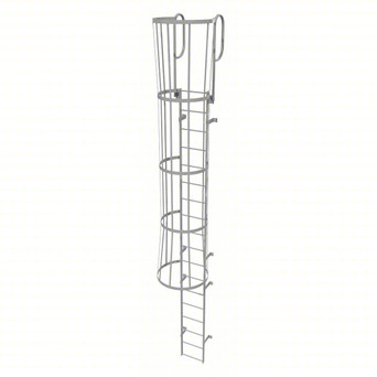 Tri-Arc Fixed Ladder With Safety Cage: 21 Ft, 17 Ft Top Step Height, 18 Steps, 36 In Overall Wide, Top