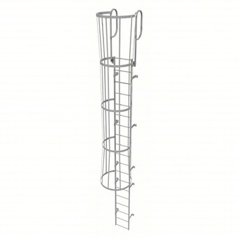 Tri-Arc Fixed Ladder With Safety Cage: 22 Ft, 18 Ft Top Step Height, 19 Steps, 36 In Overall Wide, Top