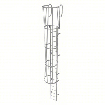 Tri-Arc Fixed Ladder With Safety Cage: 22 Ft, 18 Ft Top Step Height, 19 Steps, 36 In Overall Wide, Top