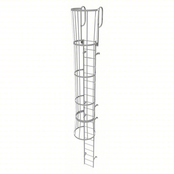 Tri-Arc Fixed Ladder With Safety Cage: 23 Ft, 19 Ft Top Step Height, 20 Steps, 36 In Overall Wide, Top
