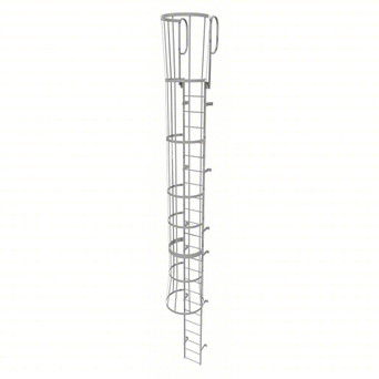 Tri-Arc Fixed Ladder With Safety Cage: 27 Ft, 23 Ft Top Step Height, 24 Steps, 36 In Overall Wide, Top