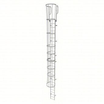 Tri-Arc Fixed Ladder With Safety Cage: 31 Ft, 27 Ft Top Step Height, 28 Steps, 36 In Overall Wide, Top