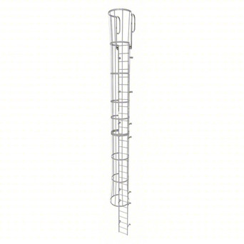 Tri-Arc Fixed Ladder With Safety Cage: 33 Ft, 29 Ft Top Step Height, 30 Steps, 36 In Overall Wide, Top