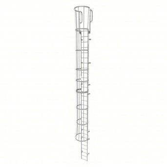 Tri-Arc Fixed Ladder With Safety Cage: 33 Ft, 29 Ft Top Step Height, 30 Steps, 36 In Overall Wide, Top