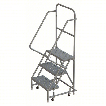Wl 3 Step Steel Rolling Ladder: 30 In Platform Height, 10 In Platform Deep, 24 In Platform Wide, Perforated, 28 In Bottom Wide