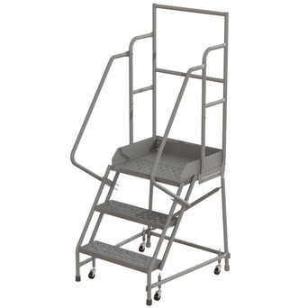 Wl 3 Step Steel Rolling Ladder Perforated 24 HR With 20" With Deep Top Step Step