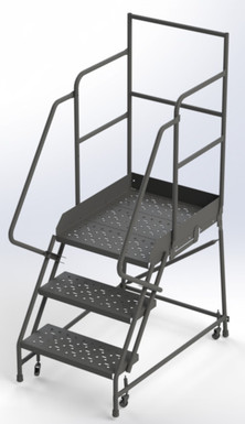 Wl 3 Step Steel Rolling Ladder Perforated 24 HR With 30" With Deep Top Step Step