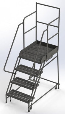 Wl 4 Step Steel Rolling Ladder Grip 24 HR With 30" With Deep Top Step Step