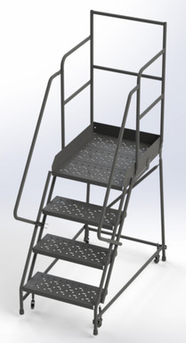 Wl 4 Step Steel Rolling Ladder Perforated 24 HR With 30" With Deep Top Step Step