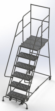 Wl 6 Step Steel Rolling Ladder Perforated 24 HR With 30" With Deep Top Step Step
