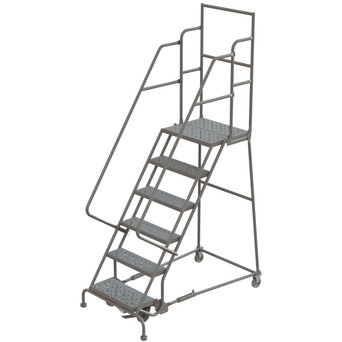 Wl 6 Step Steel Rolling Ladder Perforated 24 HR With 20" With Deep Top Step Step
