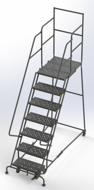 Wl 7 Step Steel Rolling Ladder Perforated 24 HR With 30" With Deep Top Step Step