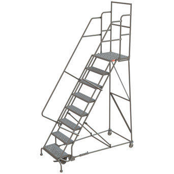 Wl 8 Step Steel Rolling Ladder Perforated 24 HR With 20" With Deep Top Step Step