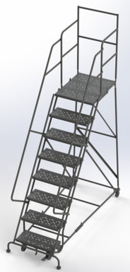 Wl 8 Step Steel Rolling Ladder Perforated 24 HR With 30" With Deep Top Step Step