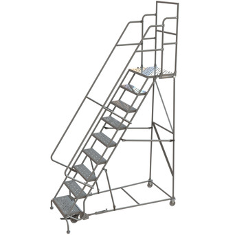 Wl 9 Step Steel Rolling Ladder Perforated 24 HR With 20" With Deep Top Step Step