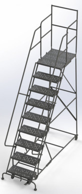 Wl 9 Step Steel Rolling Ladder Perforated 24 HR With 30" With Deep Top Step Step