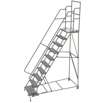 Wl 10 Step Steel Rolling Ladder Perforated 24 HR With 20" With Deep Top Step Step