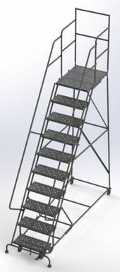 Wl 10 Step Steel Rolling Ladder Perforated 24 HR With 30" With Deep Top Step Step