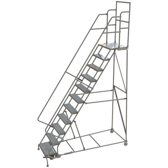 Wl 11 Step Steel Rolling Ladder Perforated 24 HR With 20" With Deep Top Step Step
