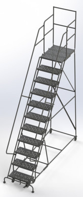 Wl 11 Step Steel Rolling Ladder Perforated 24 HR With 30" With Deep Top Step Step