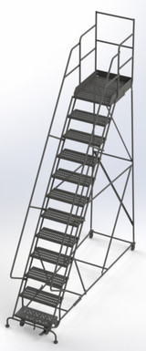 Wl 12 Step Steel Rolling Ladder Grip 24 HR With 30" With Deep Top Step Step