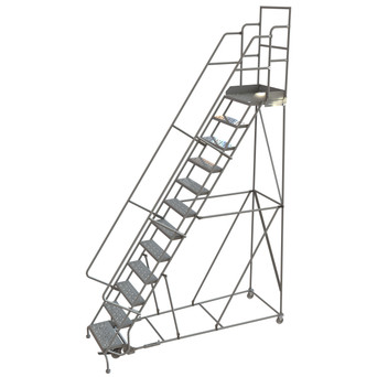 Wl 12 Step Steel Rolling Ladder Perforated 24 HR With 20" With Deep Top Step Step