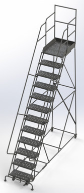 Wl 12 Step Steel Rolling Ladder Perforated 24 HR With 30" With Deep Top Step Step