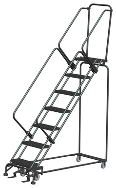 50 Degree Slope Walk Down Ladders, 50° Incline, 7 Step, 24 In Wide Base, 14 in Deep Top Step, Expanded Metal Tread, Setup