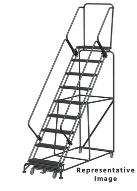 Weight Actuated 50 Degree Slope Walk Down Ladders, Weight Actuated, 50° Incline, 9 Step, 32 In Wide Base, 14 in Deep Top Step, Serrated Tread, Setup