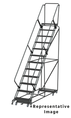 Weight Actuated All Directional 50 Degree Slope Walk Down Ladders, Weight Actuated, All Directional, 50° Incline, 12 Step, 32 In Wide Base, 21 in Deep Top Step, Perforated Tread