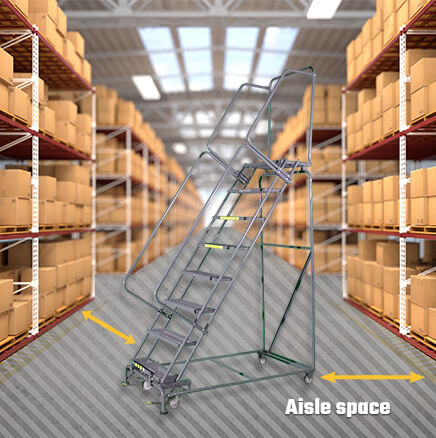 plenty of clearance in aisle when turning ladder