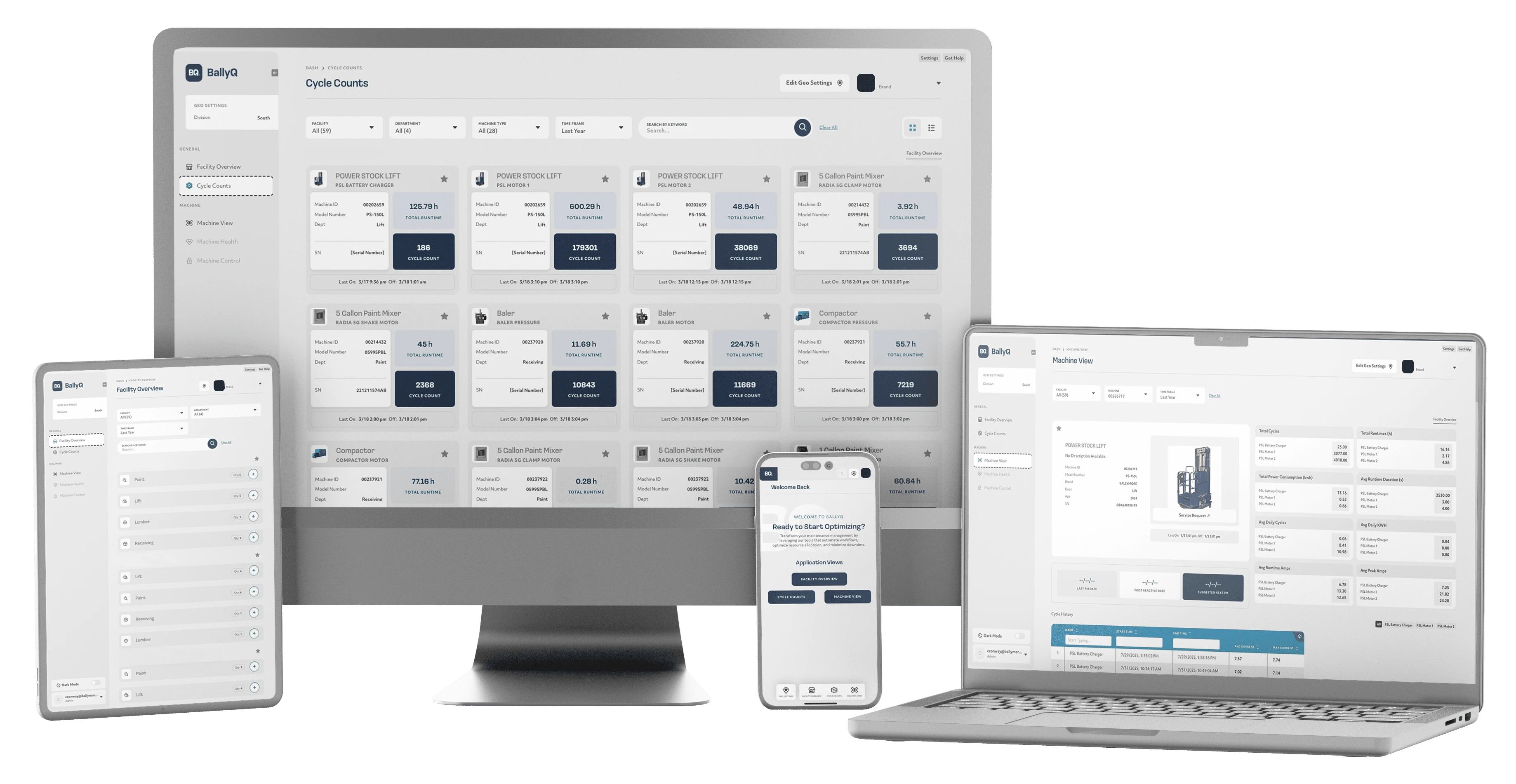 BallyQ multi-device platform — desktop, laptop, tablet and phone