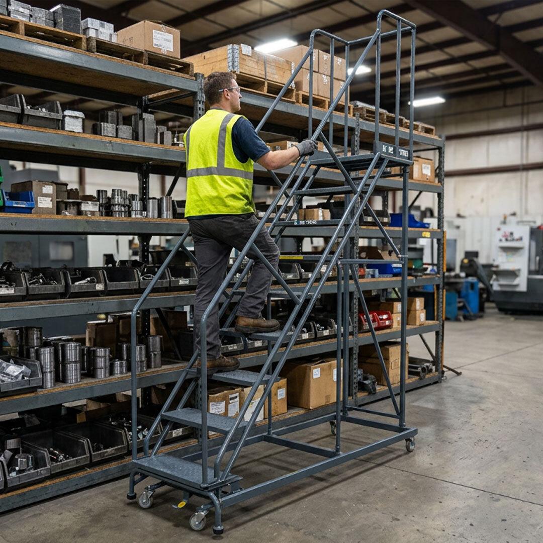 Rolling Safety Ladder on manufacturing floor