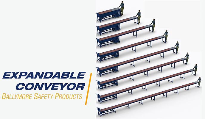 A series of horizontal conveyors arranged in increasingly expanded states