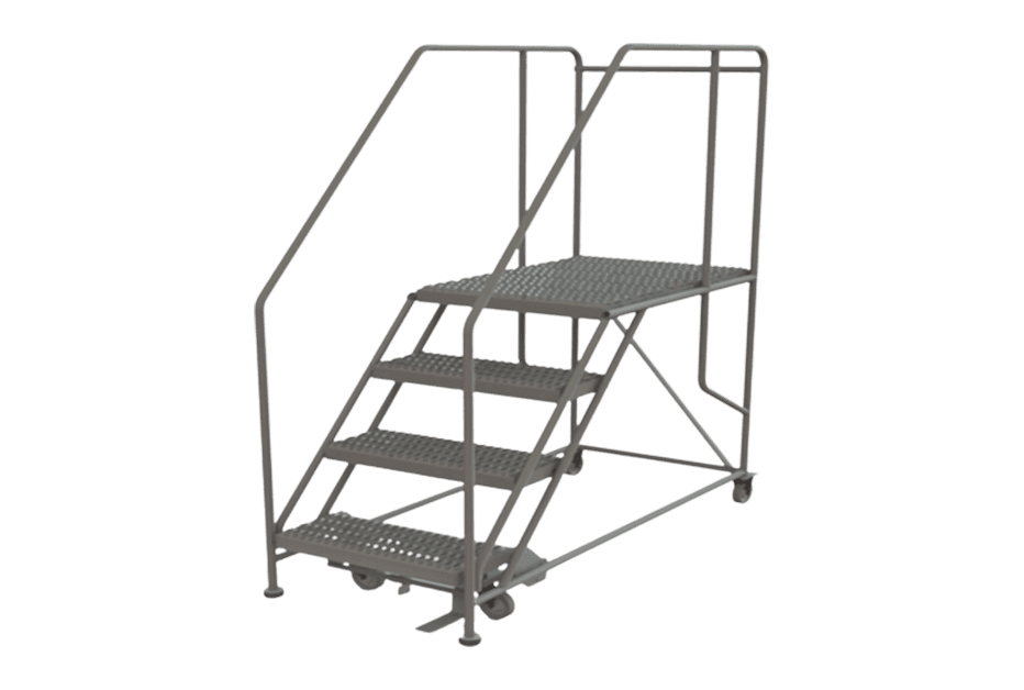 Single entry work platform with handrails