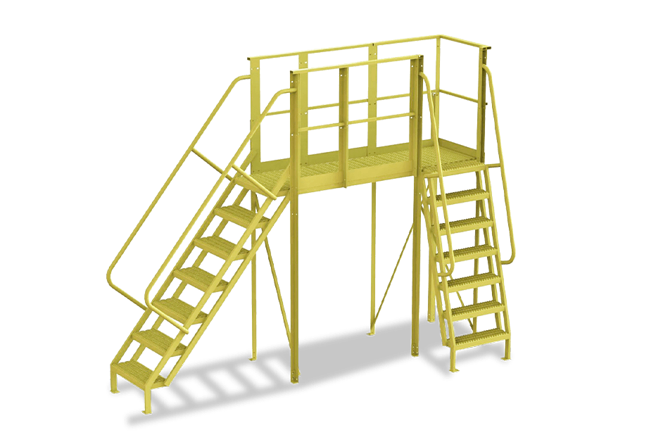 A large yellow platform with two staircases leading up