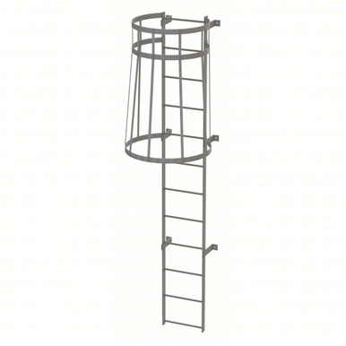 Tri-Arc Fixed Ladder With Safety Cage: 11 Ft, 11 Ft Top Step