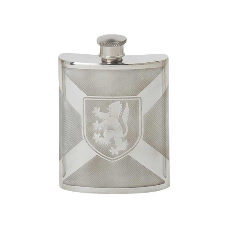 Pewter Hip Flask Saltire With Lion Rampant, 6 oz