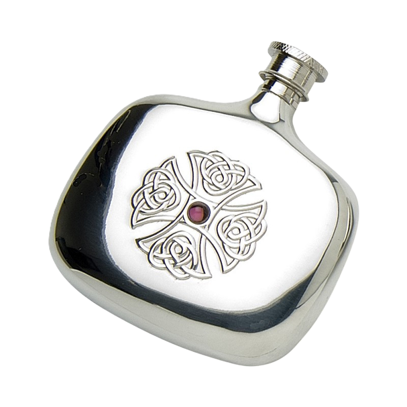 Pewter Bottle Flask Amethyst Celtic Cross, 4 oz