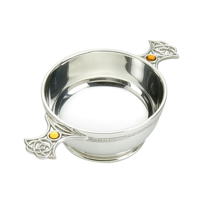 Pewter Quaich Celtic Weave Handle With Topaz, 4"