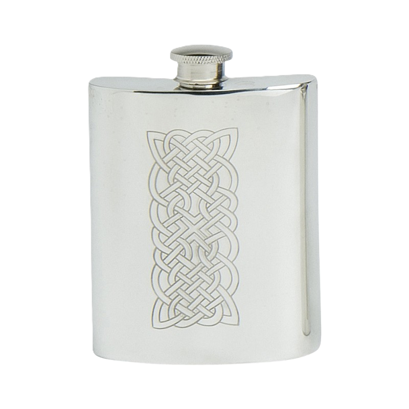 Pewter Hip Flask Embossed Celtic Rope, 6 oz