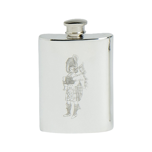 Pewter Hip Flask Engraved Piper, 4 oz