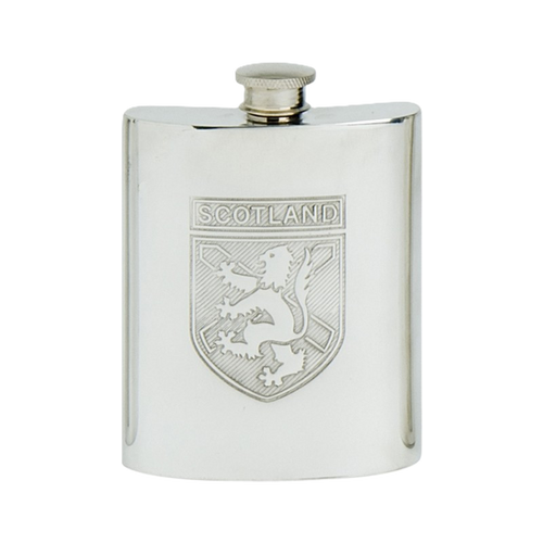 Pewter Hip Flask Scotland Shield, 6 oz