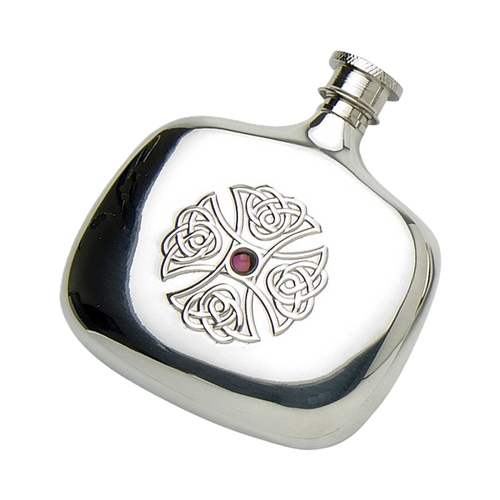 Pewter Bottle Flask Amethyst Celtic Cross, 4 oz