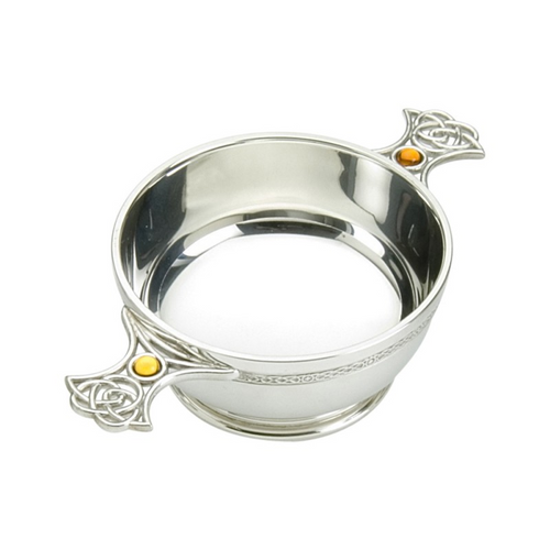 Pewter Quaich Celtic Weave Handle With Topaz, 4"