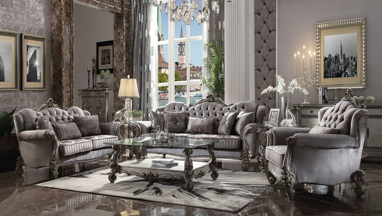 ac56840 - Mathis Platinum Velvet Sofa And Love Seat - Inland